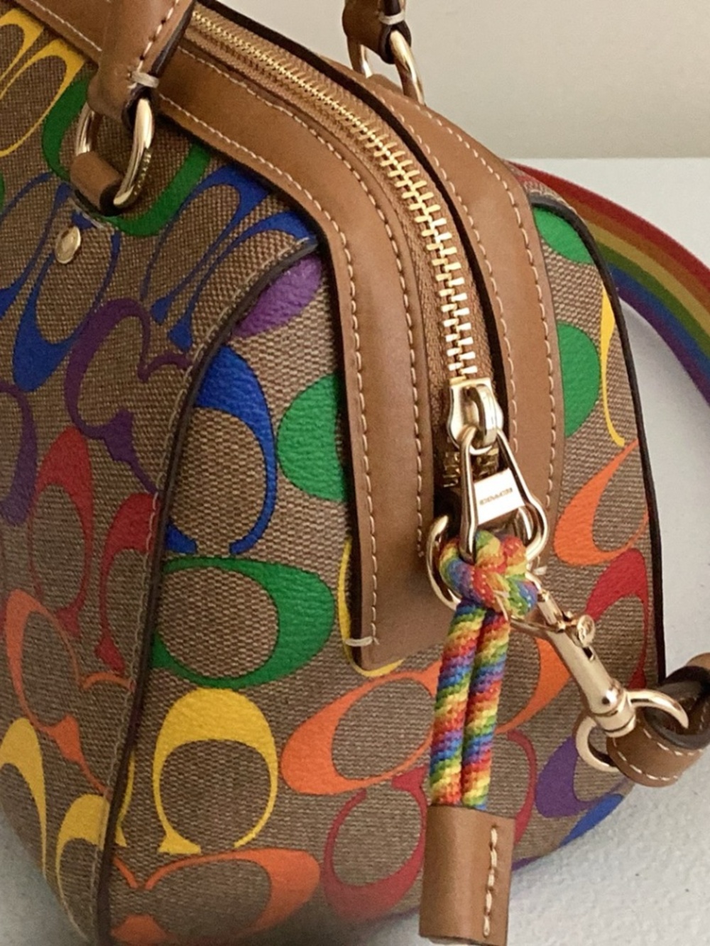 Coach Rainbow Signature Canvas Rowan Satchel Handbag New Without tags - Picture 4 of 11